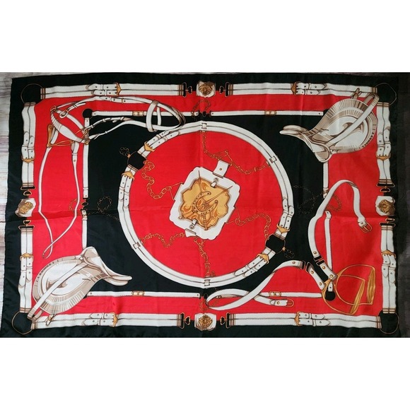 2 Equestrian‎ Scarf Silk Feel Womens Horse Riding Bit Bridle Old Money Royal Red - Picture 12 of 15
